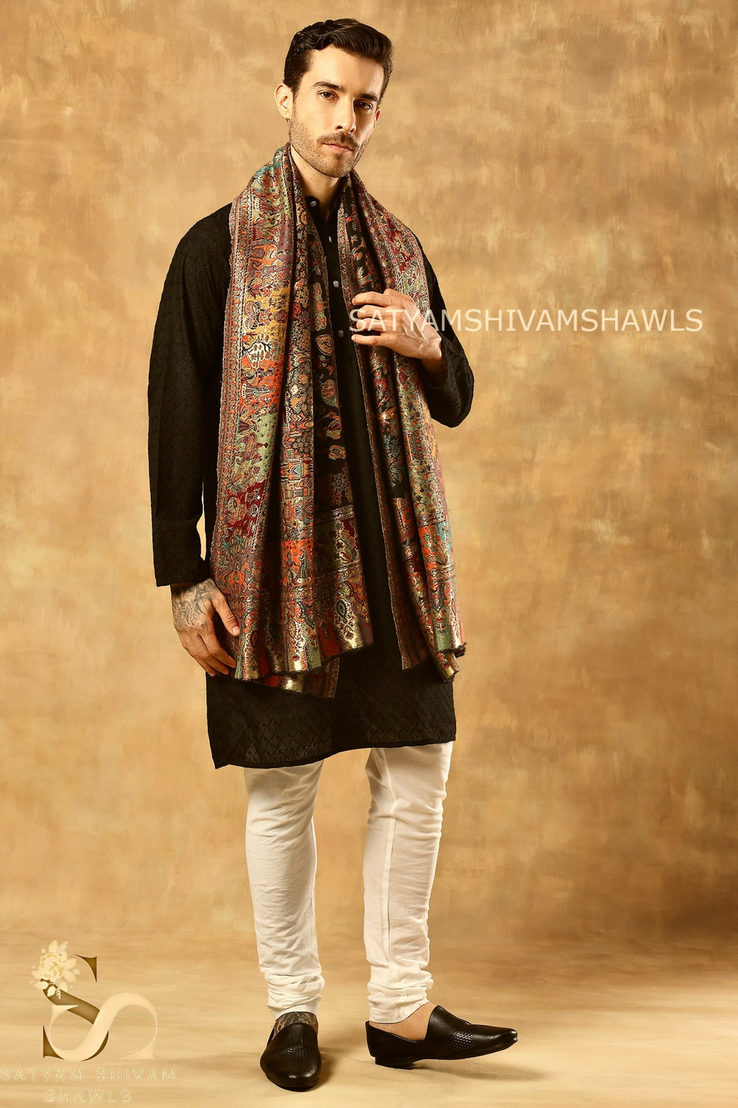 MOONLIGHT REVERSIBLE FINE WOOL PASHMINA MENS SHAWL,