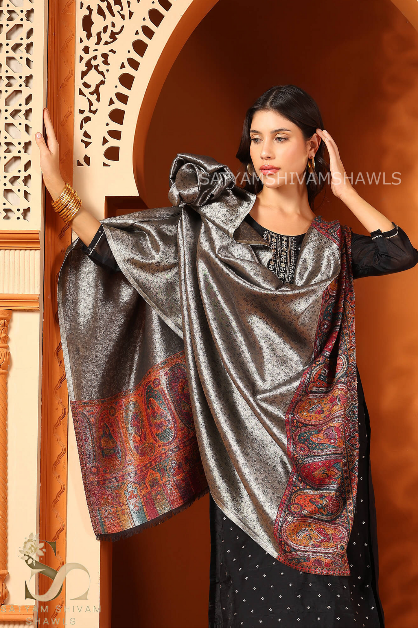 "Shaam-e-Mughal" TWILIGHT REVERSIBLE MUGHAL PALLA DESIGN SHAWL,