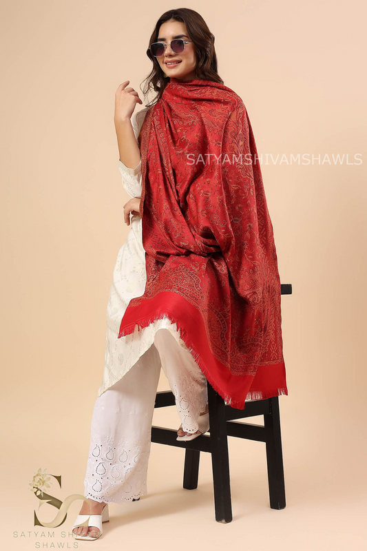 100% PURE WOOL SHAWL, ETHNIC WEAVE SOFT AND WARM DESIGN, MEHROON