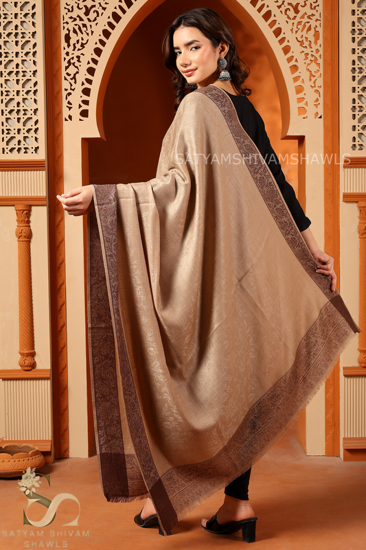 PURE WOOL REVERSIBLE SELF BORDER DESIGN SHAWL ,SKINISH TOOSH