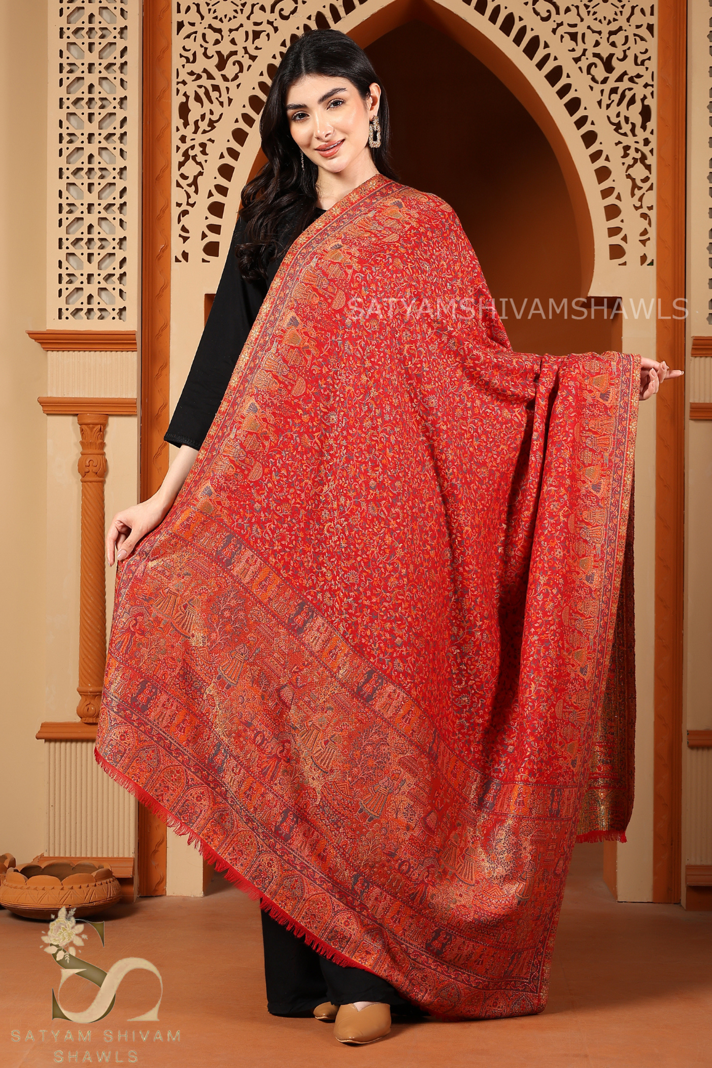MOONLIGHT MUGHAL DARBAR PALLA PASHMINA BLEND WOOL SHAWL
