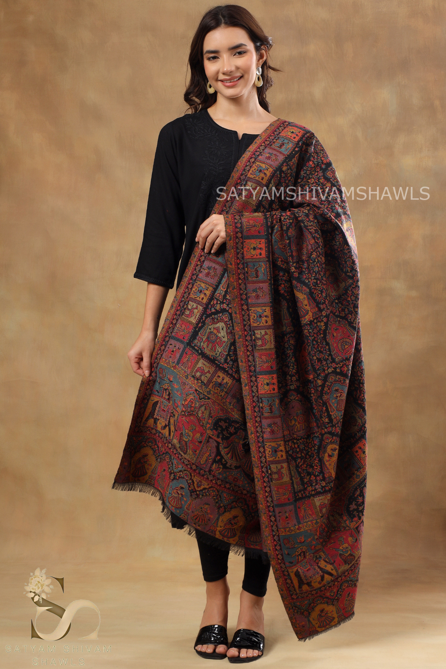 Womens 100% Pure Wool kani Ethnic Weave Shawl, Soft And Warm, With Woolmark Certificate ,light