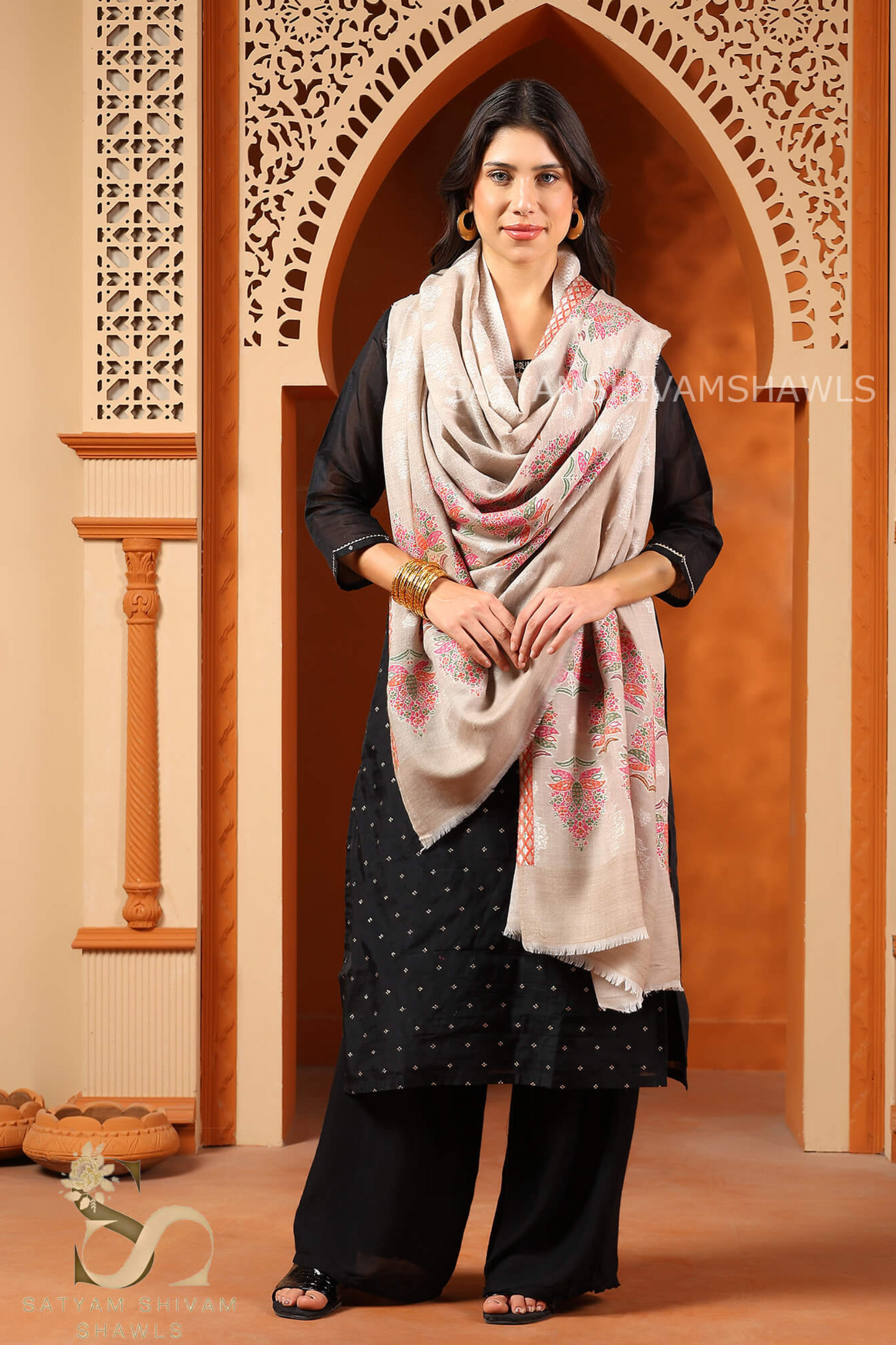 PASHMINA FINE WOOL EKAT AMBI PALLA SHAWL,SOFT AND WARM,120 COUNT PASHMINA