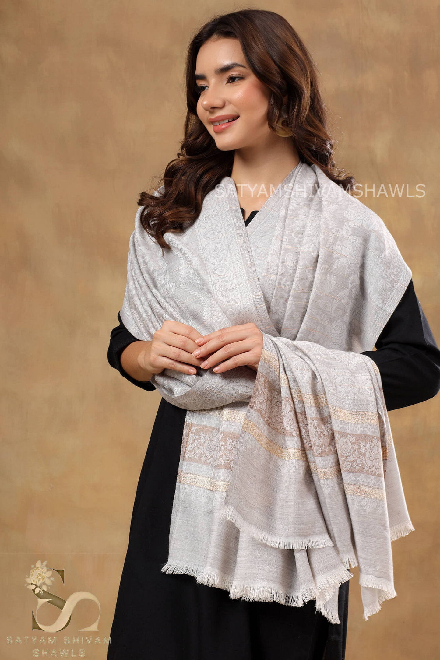 HIS AND HER SET OF MENS FINE WOOL CHECK STRIPS STOLE AND WOMEN PURE WOOL SHAWL