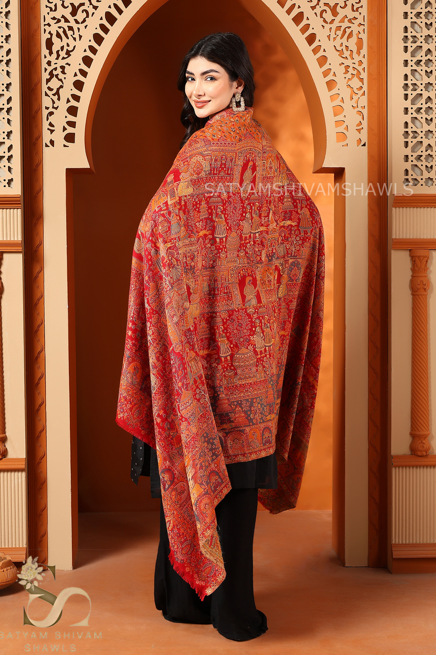 PASHMINA HIS & HER SET OF LUXURY WOMEN SHAAN-E-DARBAAR SHAWL & MEN'S FINE PASHMINA CHECK SHAWL