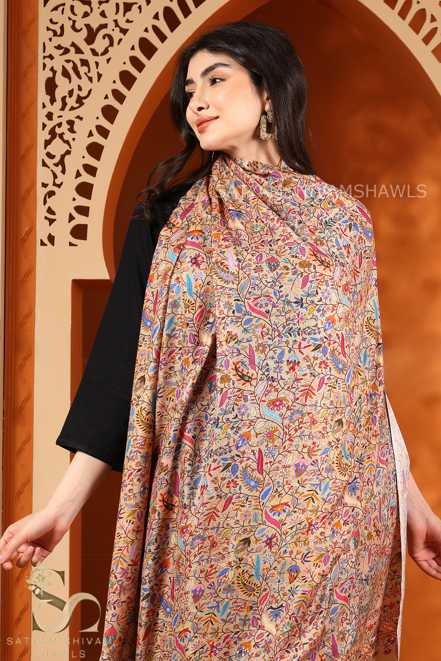 KALAMKARI KANI LEAF PRINT DESIGN SHAWL SILK WOOL,SOFT AND LIGHT WEIGHT