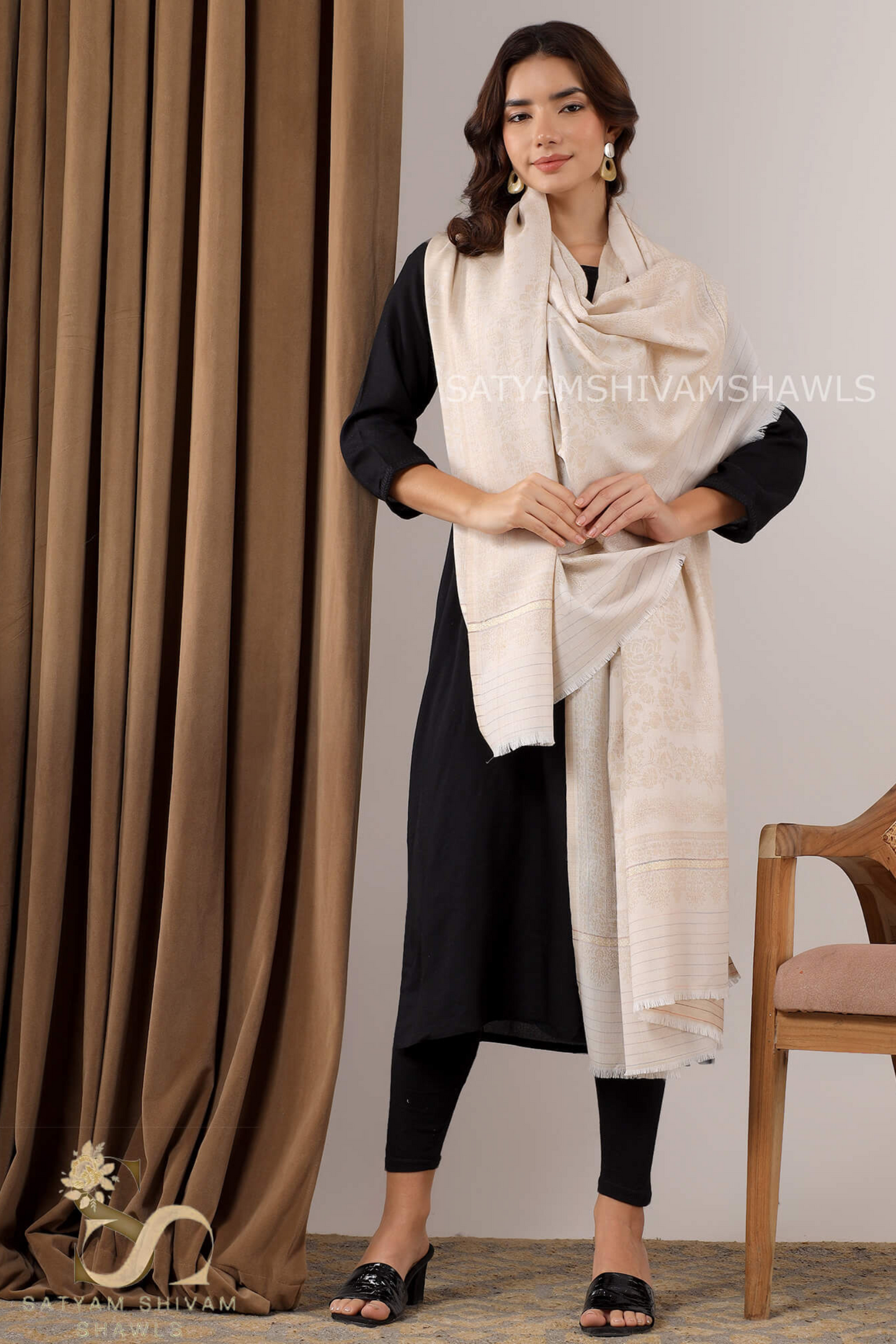 PURE WOOL ALL OVER REVERSIBLE SELF ROSE DESIGN SHAWL, SOFT, AND WARM