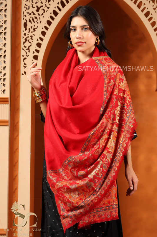 DHOLI PALLA KANI ZARI  WEAVE PURE WOOL  SHAWL,WARM AND SOFT,MEHROON