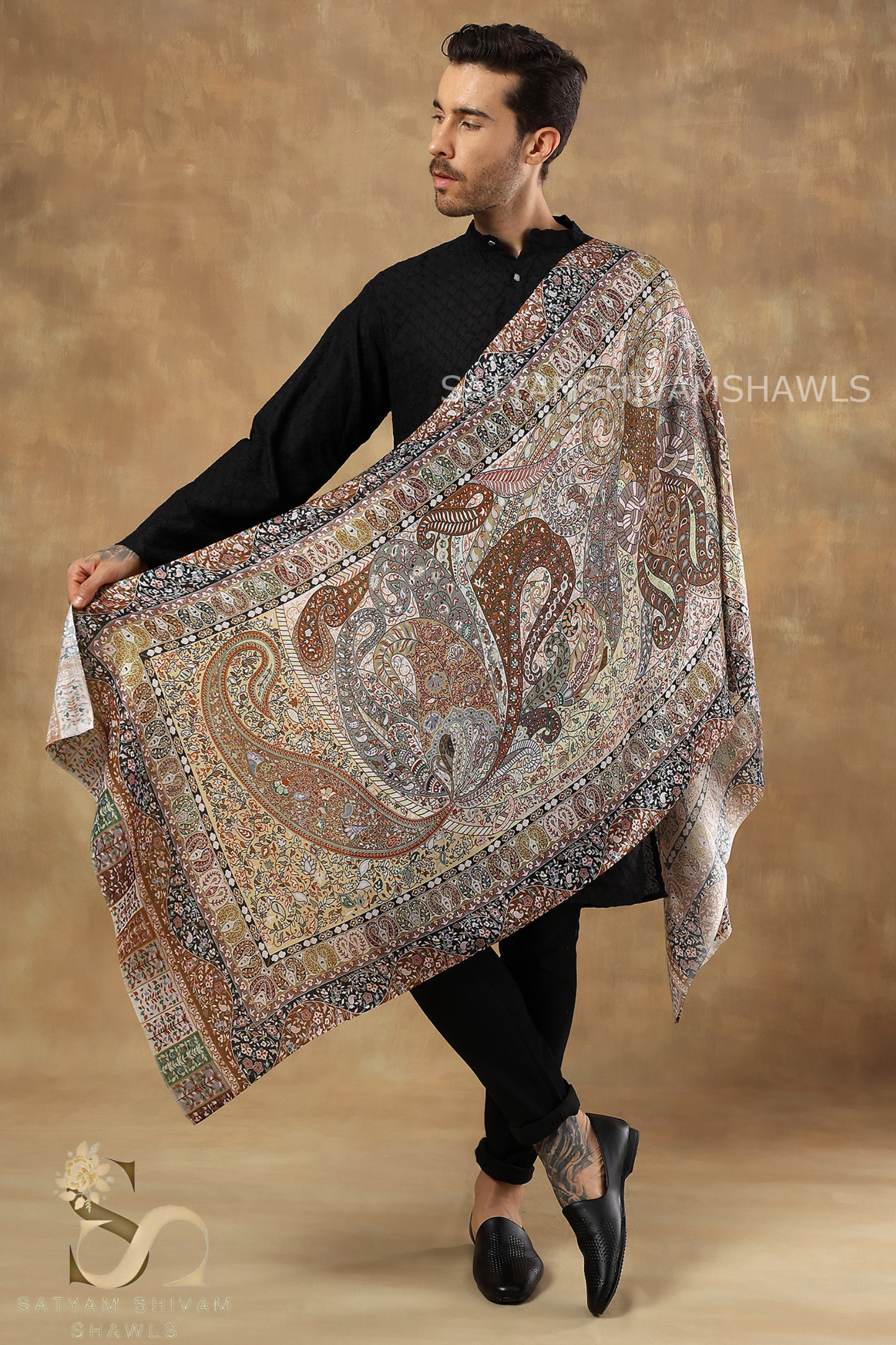 KALAMKARI KASHMIRI VINTAGE  STOLE FINE SOFT BAMBOO PRINT DESIGN