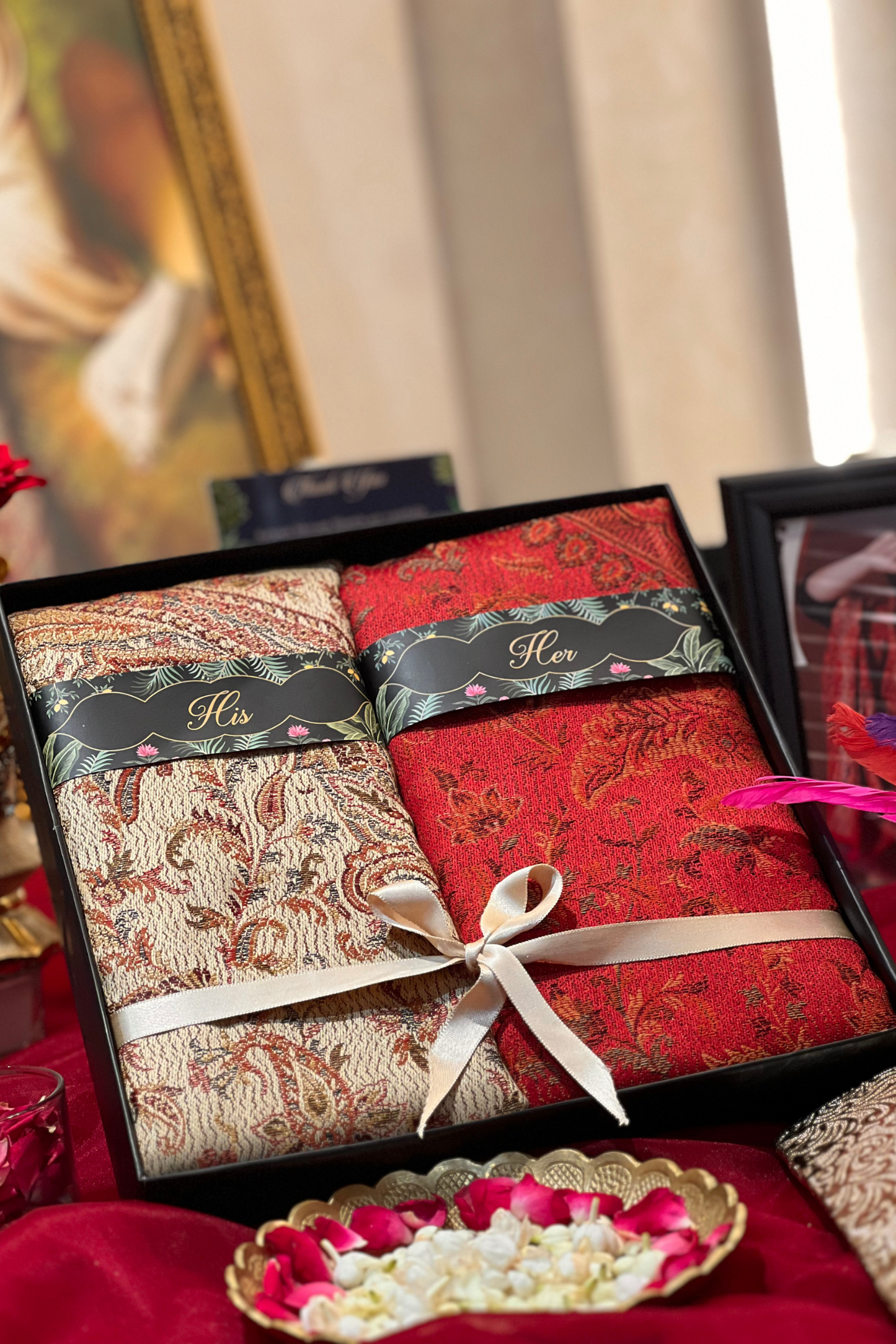 His and Her Gift Set of Jamawar and kaani Shawls With  premium box packaging