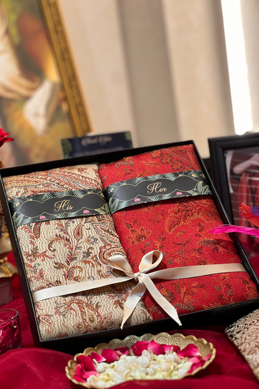 His and Her Gift Set of Jamawar and kaani Shawls With  premium box packaging
