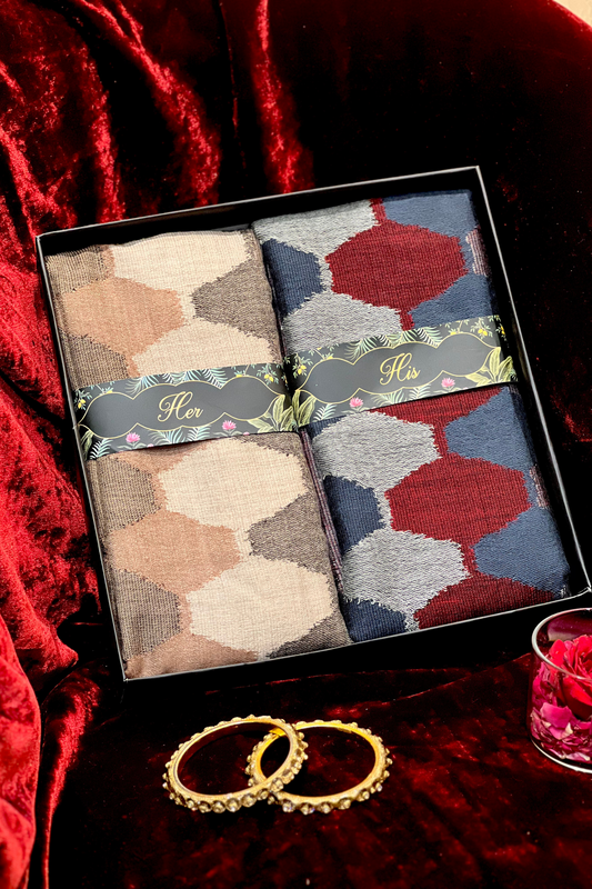 HIS AND HER GIFT BOX(MENS WITH FINE PASHMINA EKAT STOLE & WOMENS FINE PASHMINA EKAT STOLE )PREMIUM GIFT BOX PACKAGING