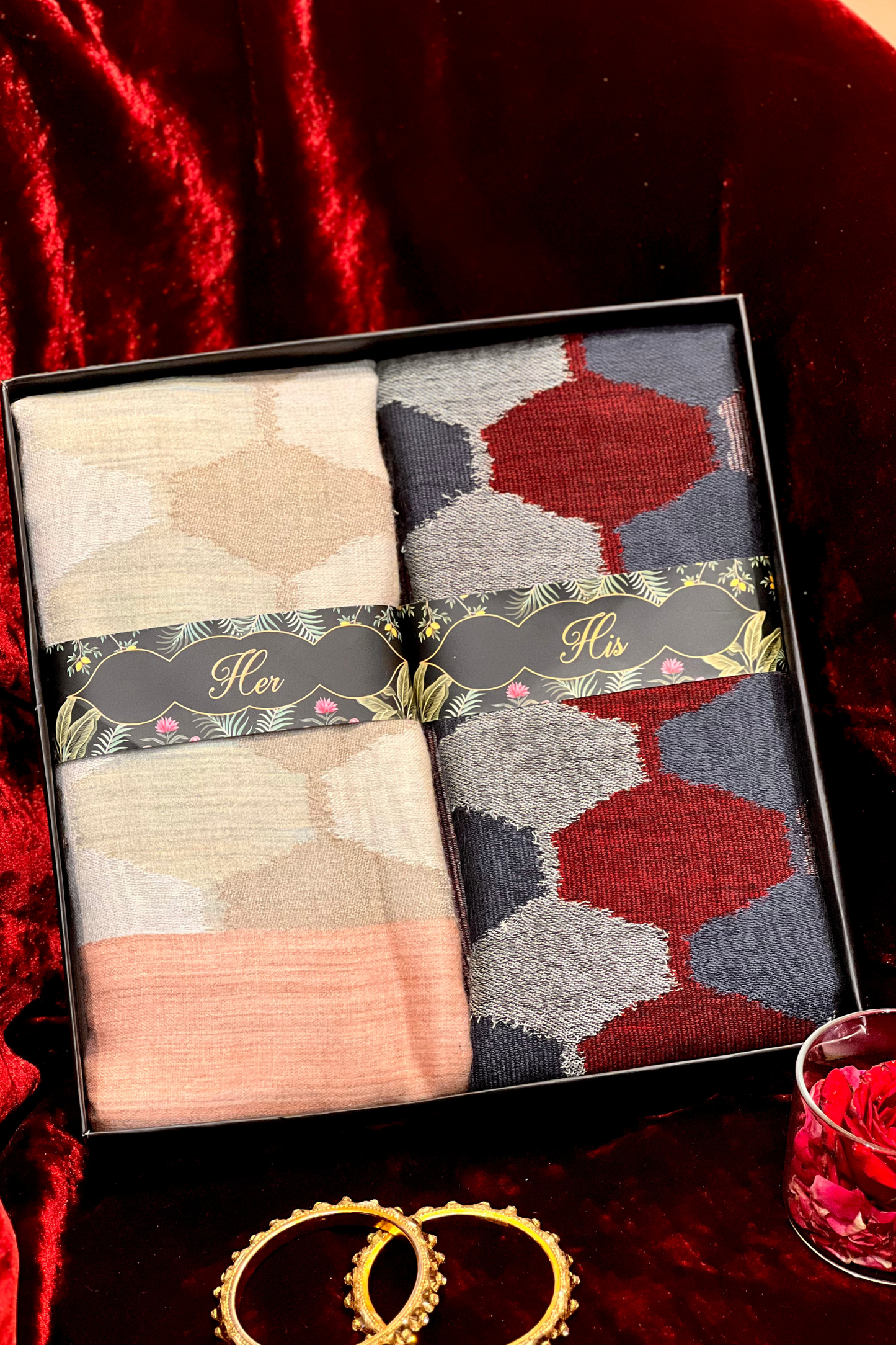 HIS AND HER GIFT BOX(MENS WITH FINE PASHMINA EKAT STOLE & WOMENS FINE PASHMINA EKAT STOLE )PREMIUM GIFT BOX PACKAGING