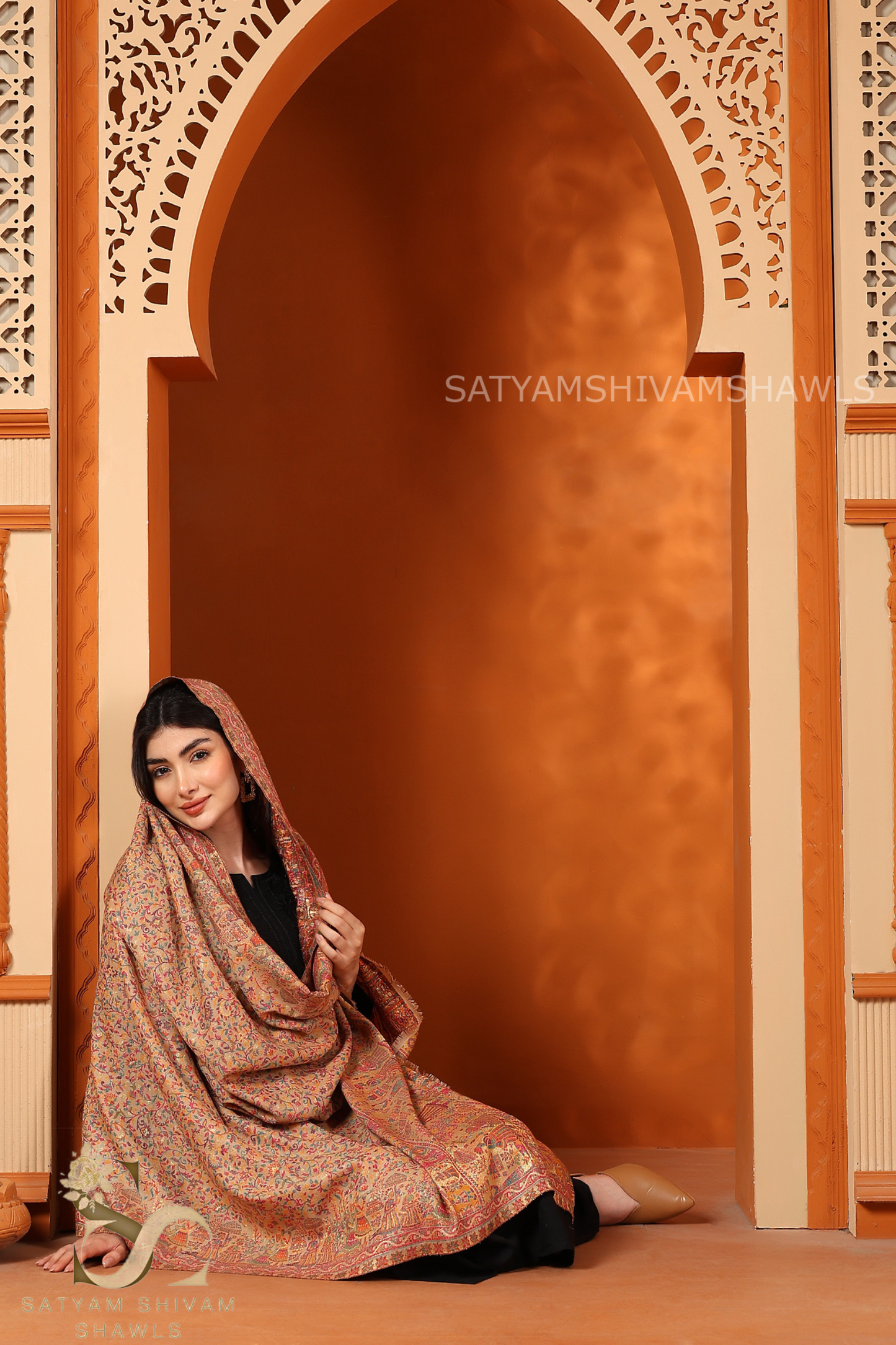 MOONLIGHT MUGHAL DARBAR PALLA PASHMINA BLEND WOOL SHAWL