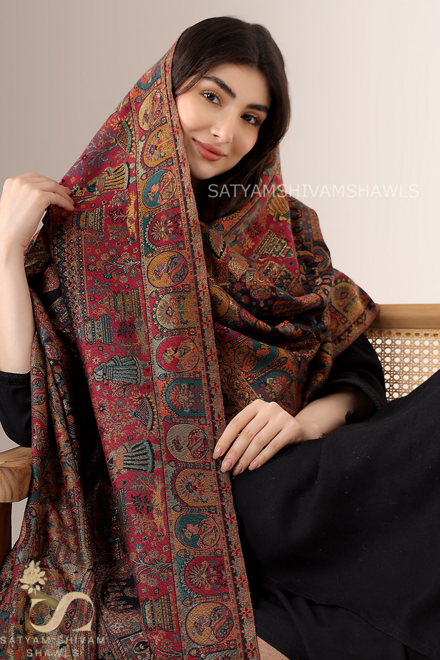 "SHAAN -E-DARBAR" THEME KANI  PASHMINA BLEND WOOL SHAWLS ,LIGHT WEIGHT AND WARM,BLACK