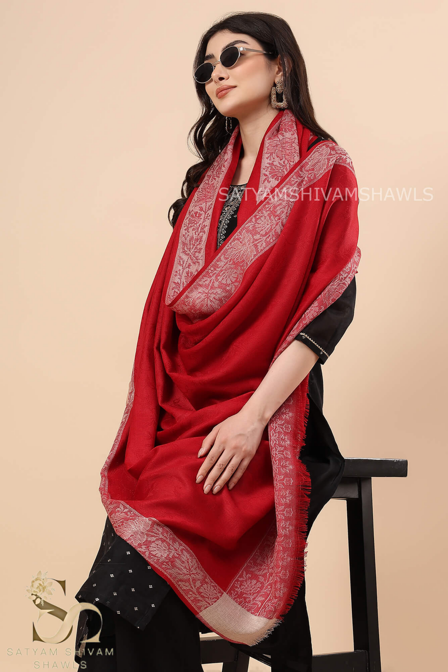 HIS AND HER SET OF MENS FINE WOOL CHECK STRIPS STOLE AND WOMEN PURE WOOL BORDER SHAWL