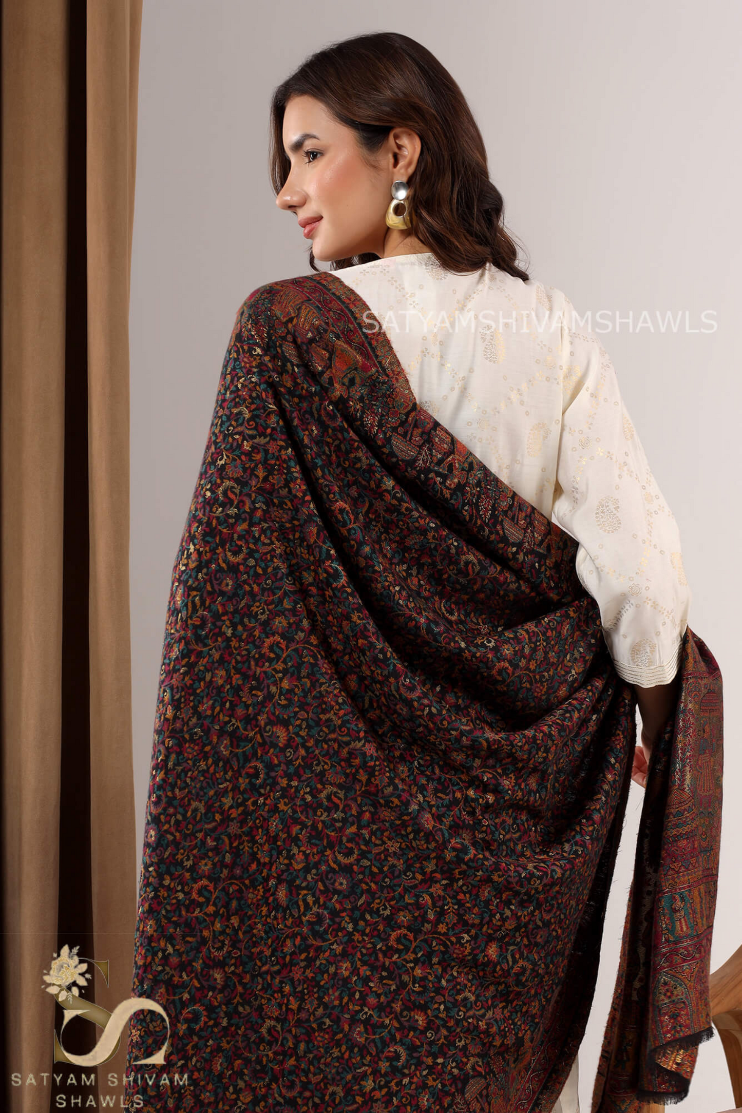 MOONLIGHT MUGHAL DARBAR PALLA PASHMINA BLEND WOOL SHAWL