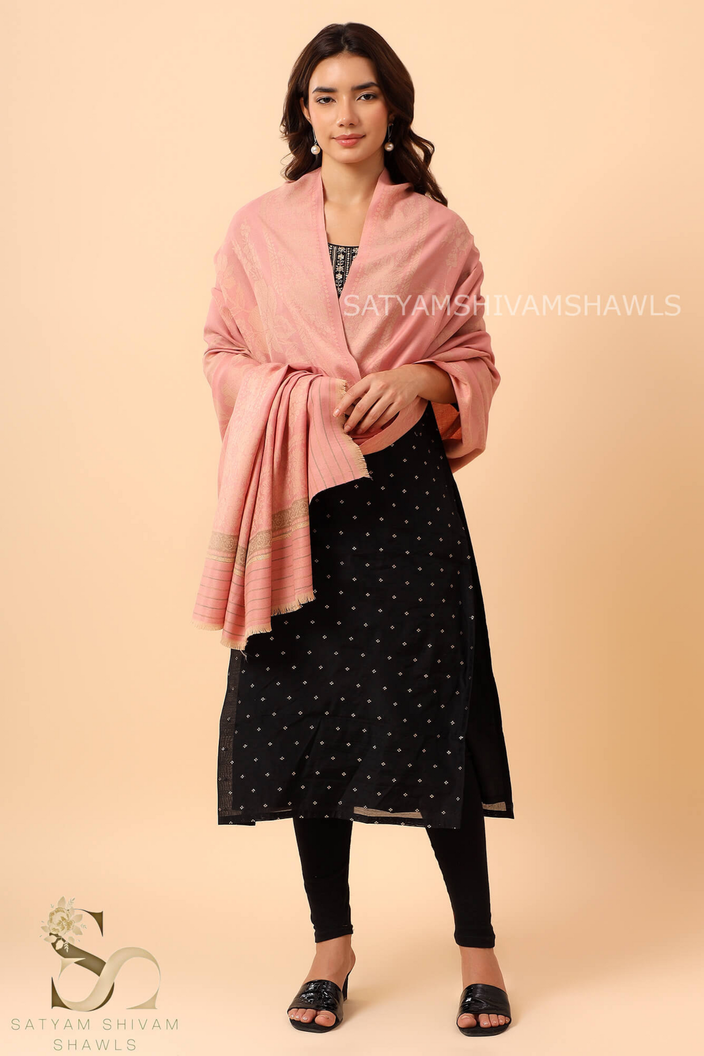 PURE WOOL REVERSIBLE SELF LOTUS DESIGN SHAWL