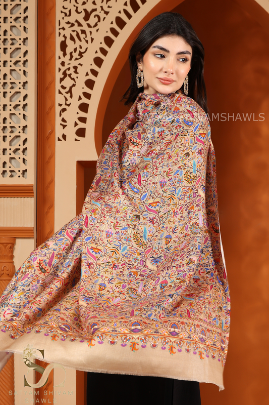 KALAMKARI KANI LEAF PRINT DESIGN SHAWL SILK WOOL,SOFT AND LIGHT WEIGHT