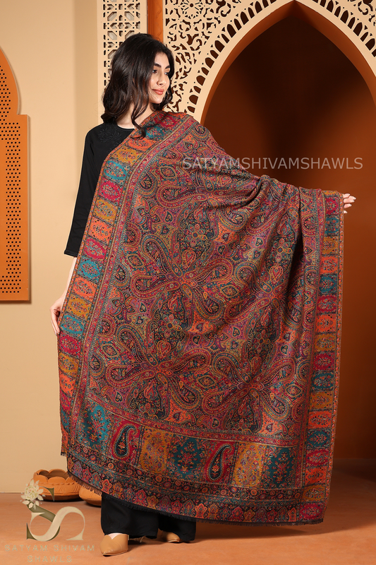 100%PURE WOOL KANI ETHNIC WEAVE SHAWL SOFT AND WARM,WITH WOOLMARK CERTIFICATE,BLACK