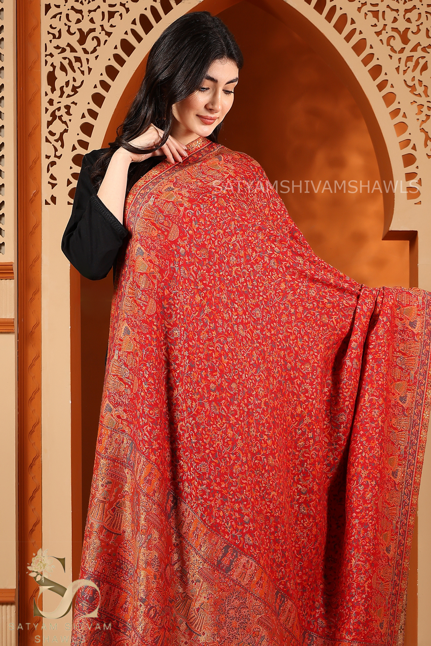 MOONLIGHT MUGHAL DARBAR PALLA PASHMINA BLEND WOOL SHAWL