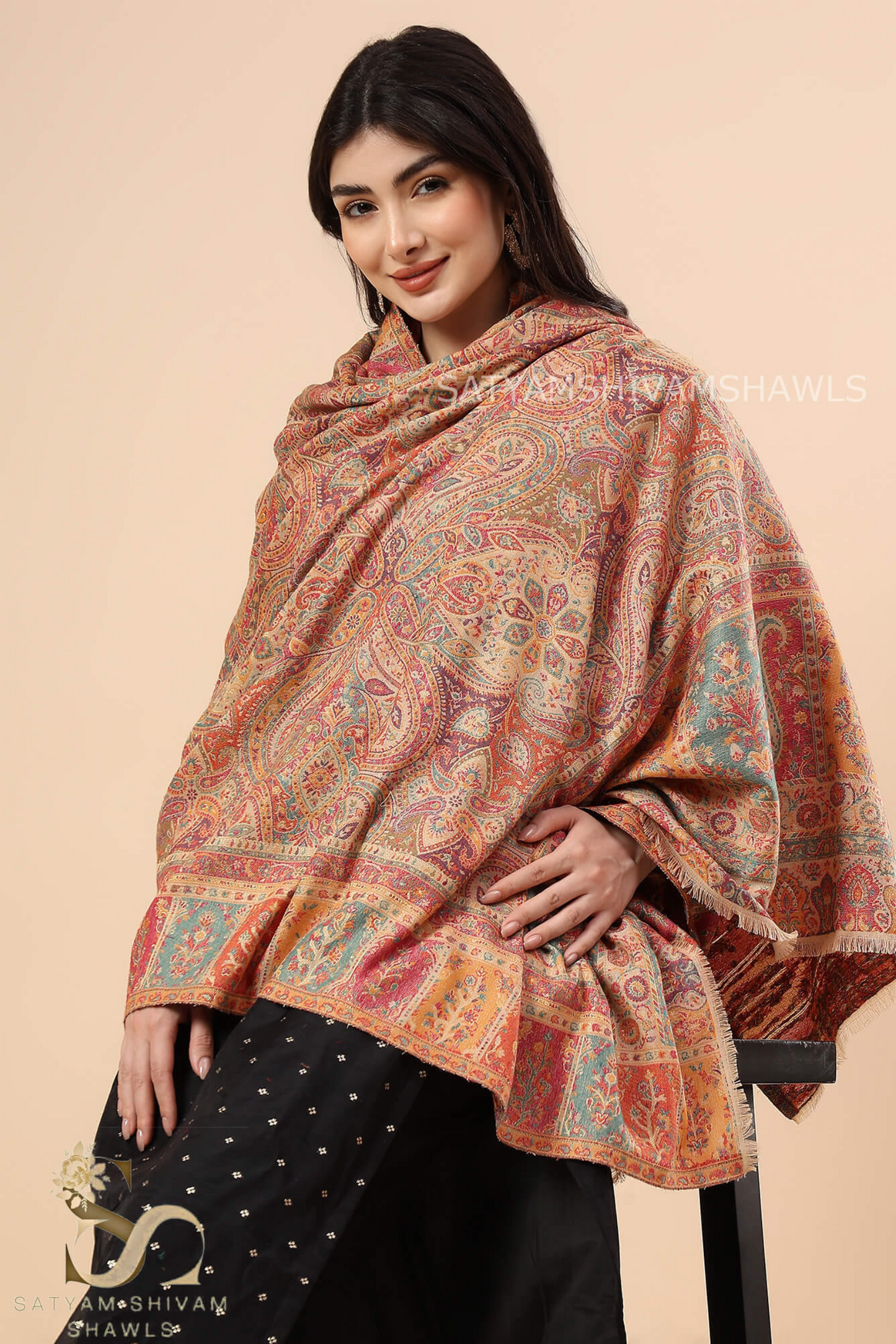 PASHMINA PURE WOOL AUTHENTIC MULTI KANI WEAVE DESIGN SHAWL,