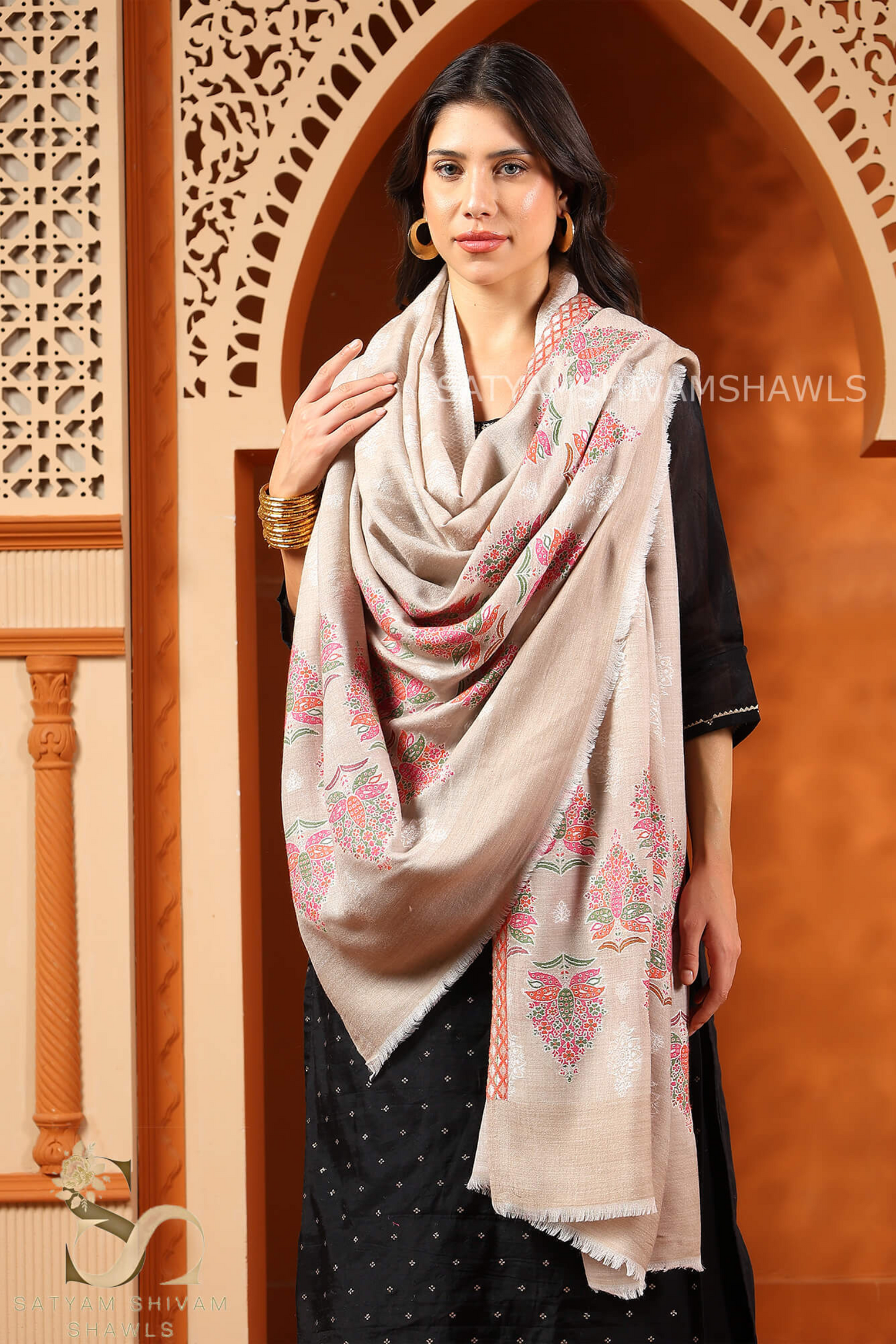 PASHMINA FINE WOOL EKAT AMBI PALLA SHAWL,SOFT AND WARM,120 COUNT PASHMINA