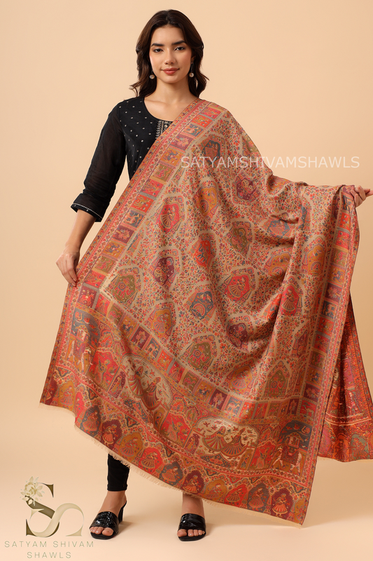 Womens 100% Pure Wool kani Ethnic Weave Shawl, Soft And Warm, With Woolmark Certificate ,light