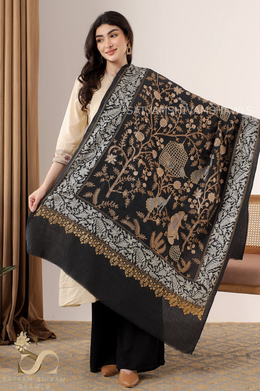 "SHIKAAR-E-KASHMIR" TILLA EMBRODIERY FINE PASHMINA WOOL, WARM AND SOFT,