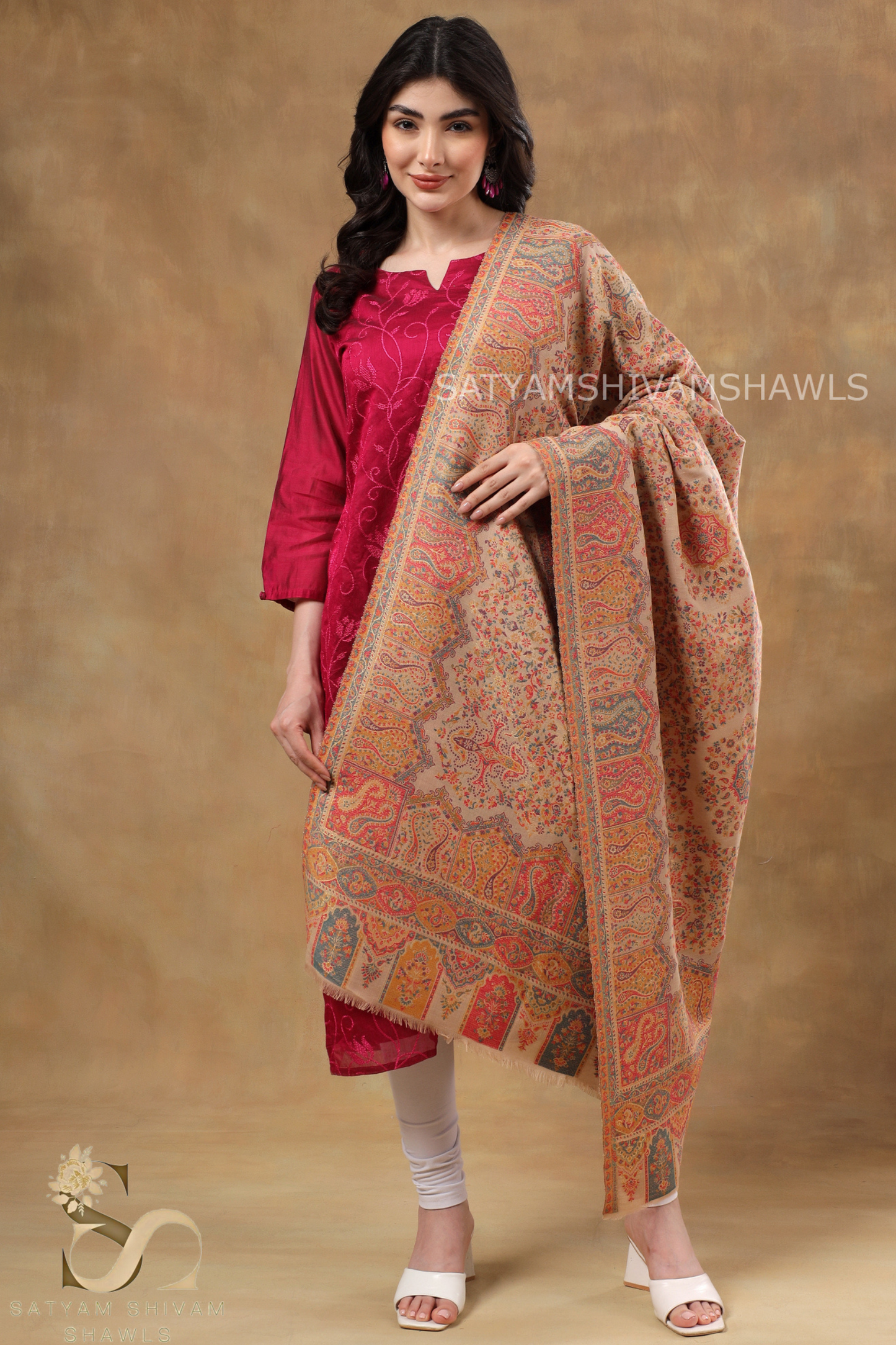 'THE MANDALA MUSE" Womens 100% Pure Wool kani Ethnic Weave Shawl, Soft And Warm, With Woolmark Certificate ,light