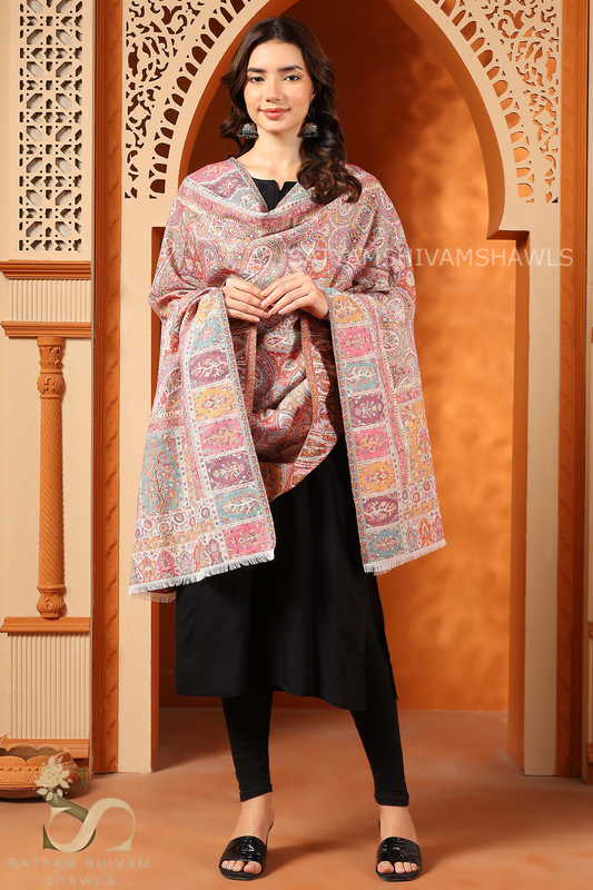PASHMINA WOOL SUNFLOWER DESIGN MULTI COLORED KANI WEAVED SHAWL