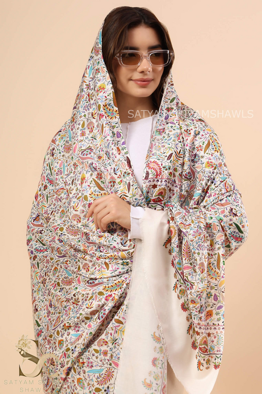 KALAMKARI KANI LEAF PRINT DESIGN SHAWL SILK WOOL,SOFT AND LIGHT WEIGHT