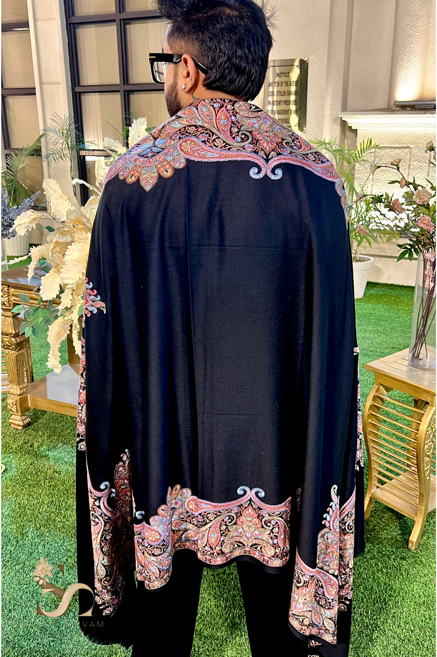 masterpiece pashmina fine wool embroidery  shawl,black