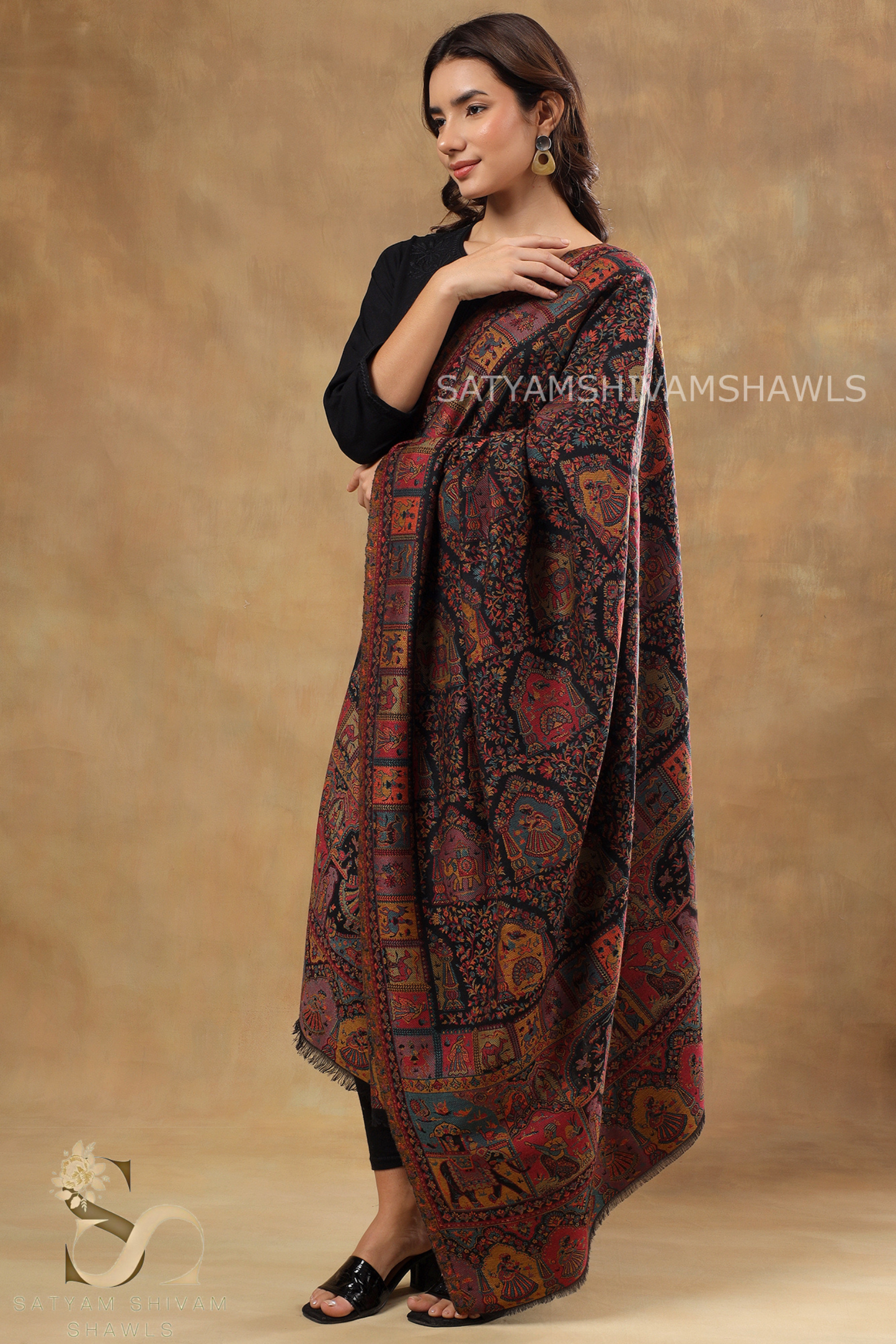 Womens 100% Pure Wool kani Ethnic Weave Shawl, Soft And Warm, With Woolmark Certificate ,light