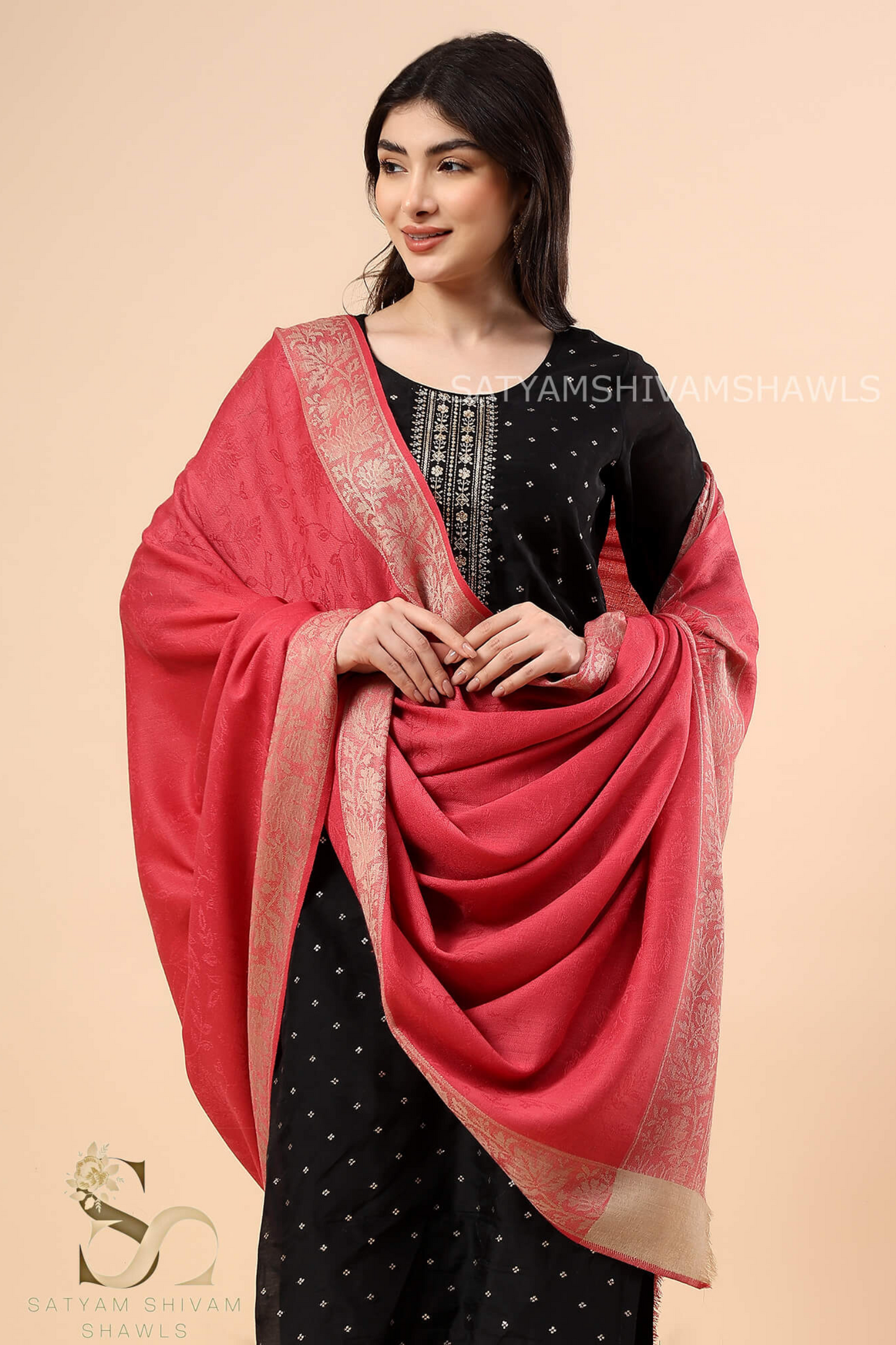 PURE WOOL REVERSIBLE SELF BORDER DESIGN SHAWL ,GAJARI