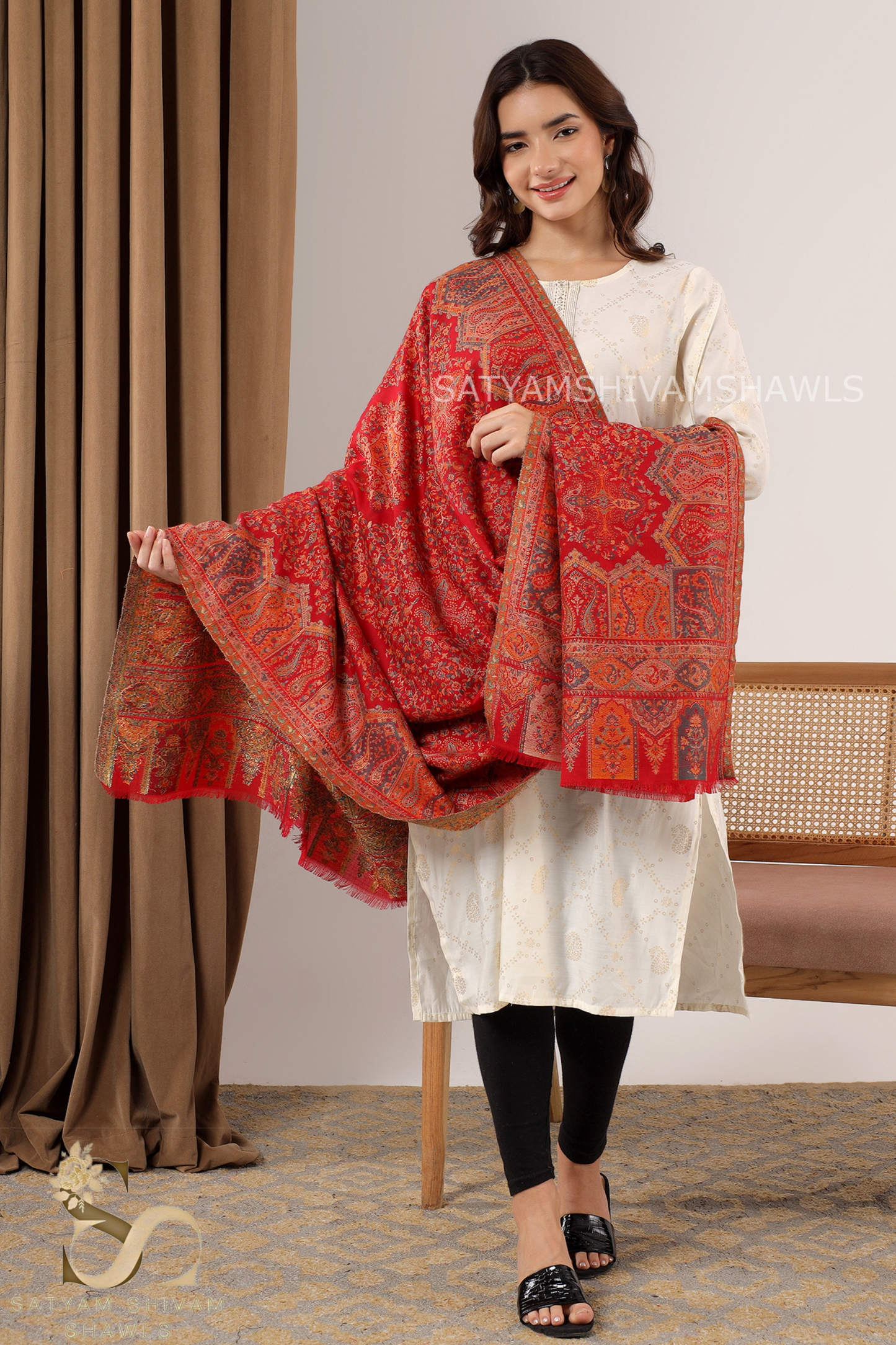 'THE MANDALA MUSE" Womens 100% Pure Wool kani Ethnic Weave Shawl, Soft And Warm