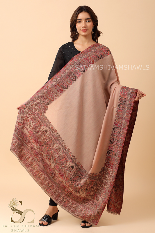WOMENS 100%PURE WOOL KANI BORDER WEAVE SHAWL, SOFT, WARM AND LIGHT WEIGHT