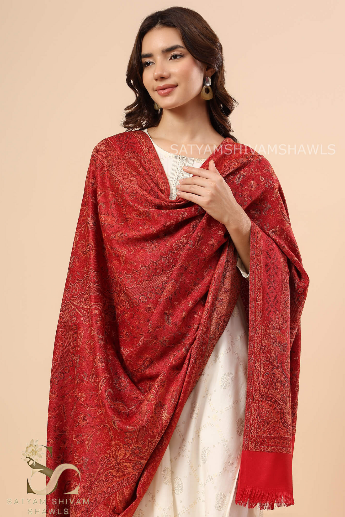 100% PURE WOOL SHAWL, ETHNIC WEAVE SOFT AND WARM DESIGN, MEHROON