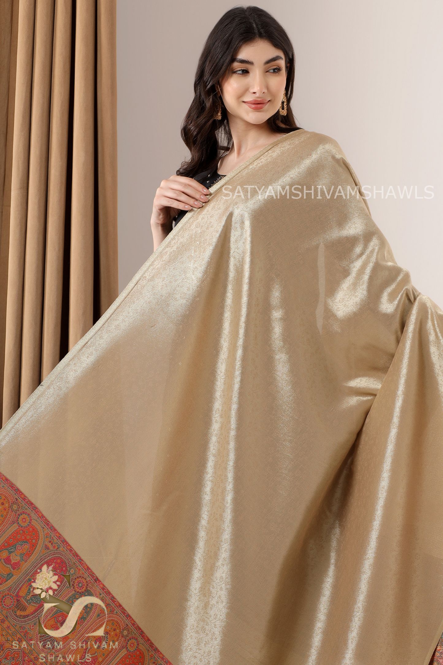 "TWILIGHT NOOR-E-MUGHAL" MOONLIGHT REVESIBLE PALLA DESIGN PASHMINA WOOL SHAWL,WARM AND SOFT