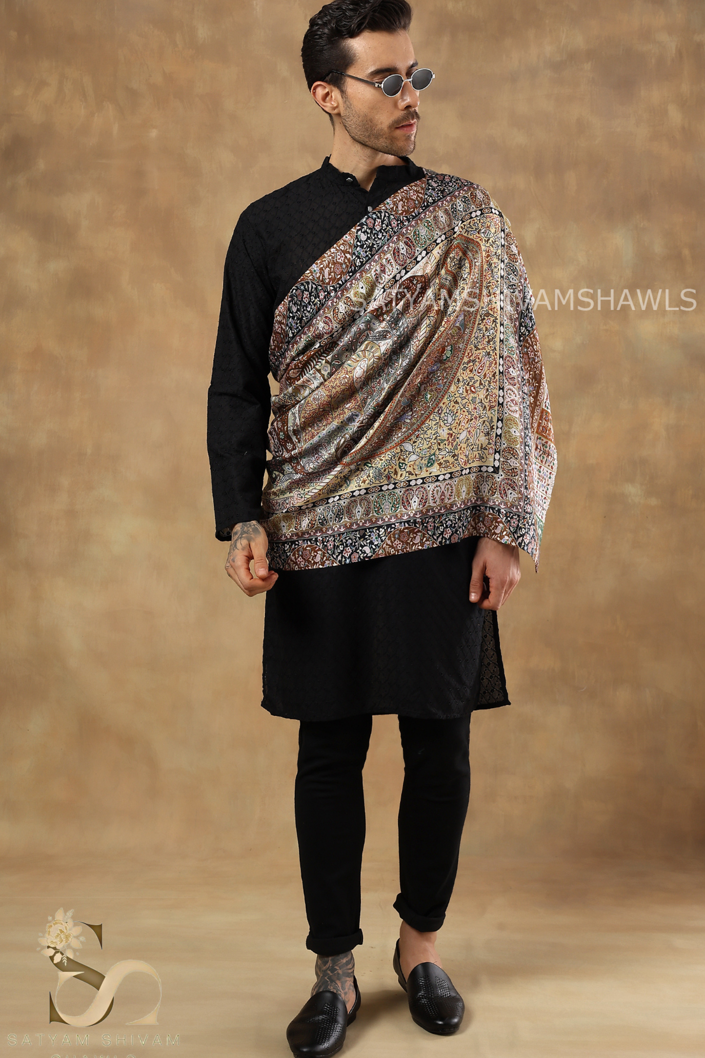 KALAMKARI KASHMIRI VINTAGE  STOLE FINE SOFT BAMBOO PRINT DESIGN