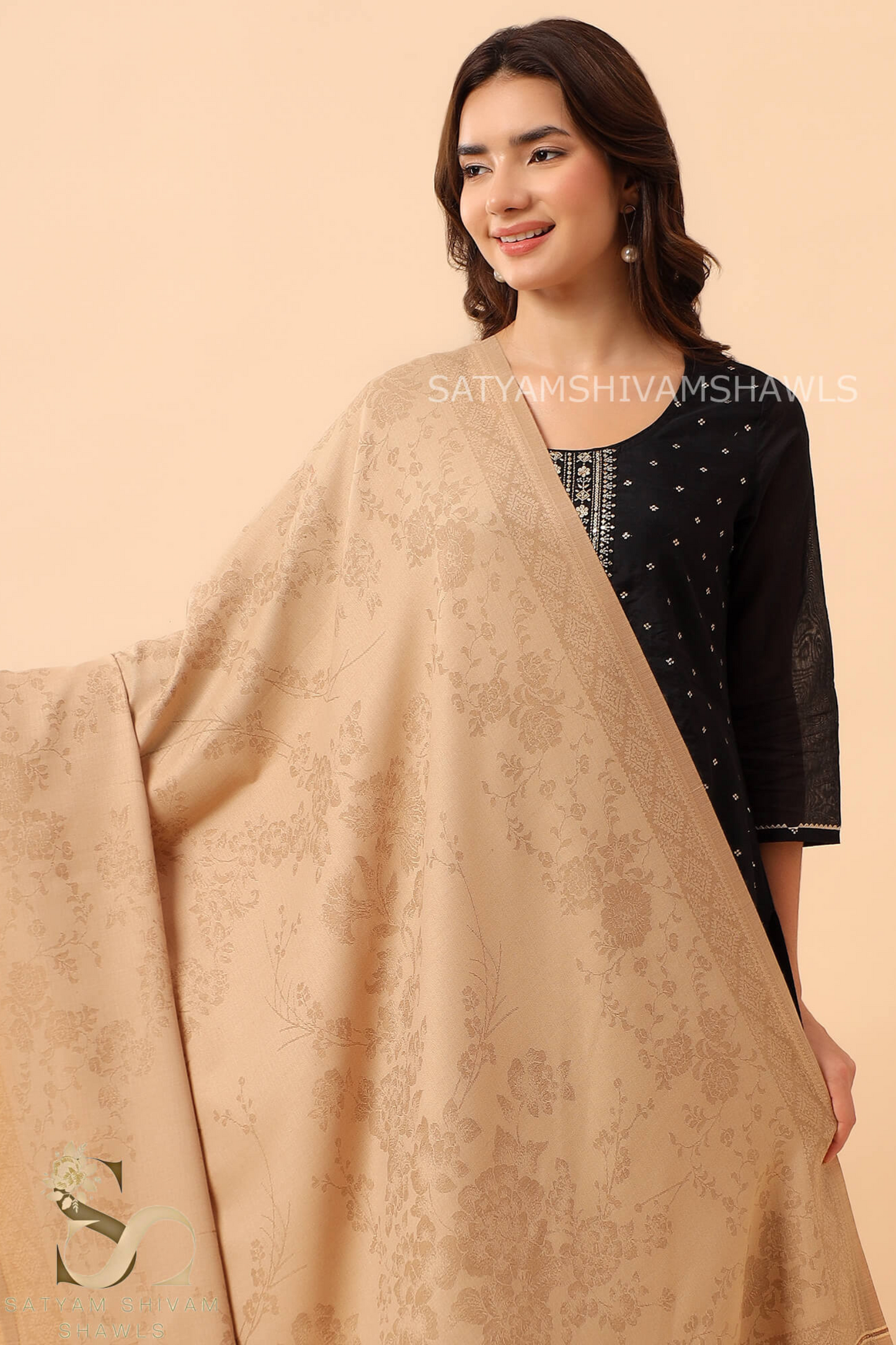 PURE WOOL REVERSIBLE SELF SUNFLOWER DESIGN SHAWL