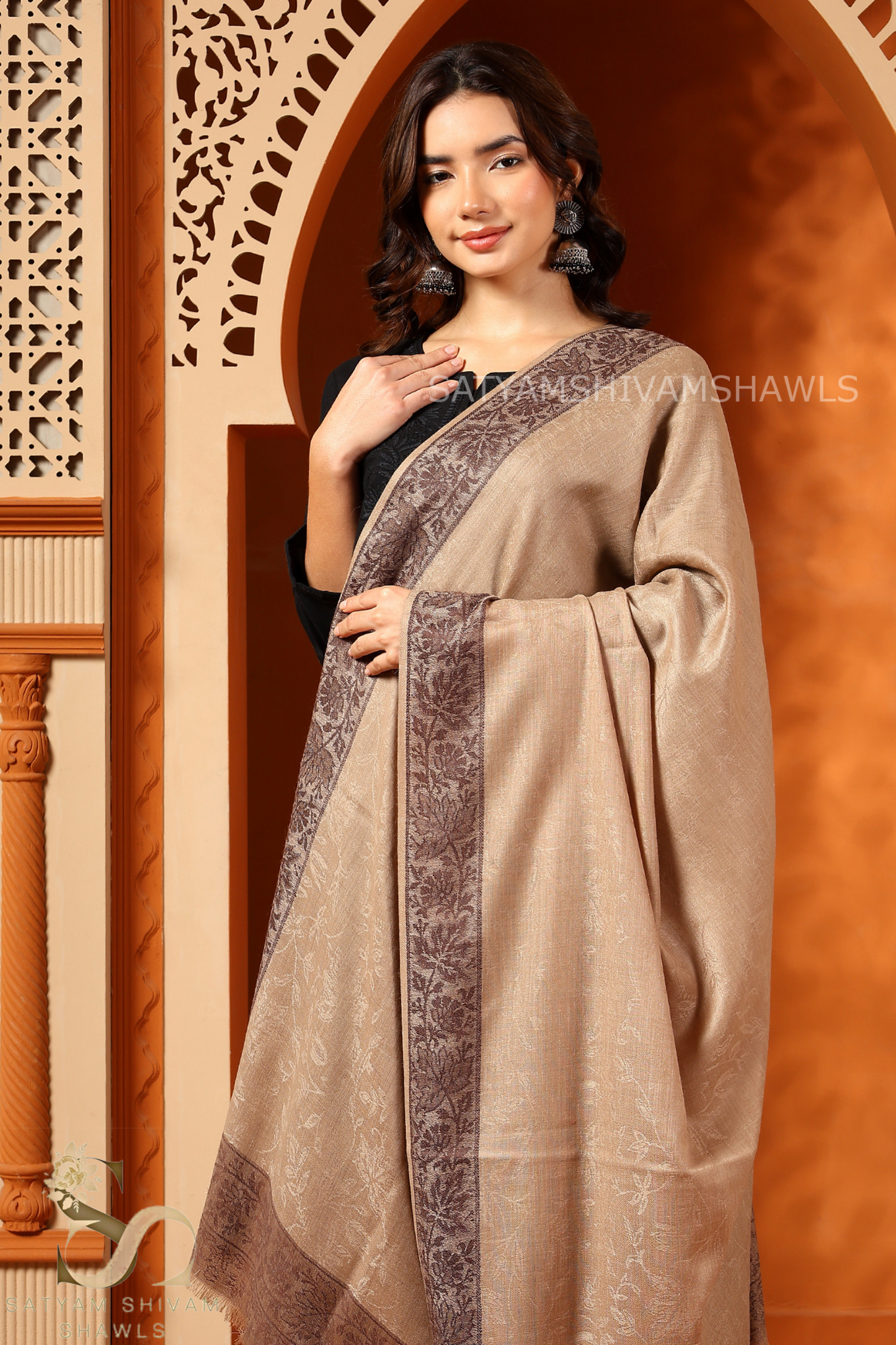 PURE WOOL REVERSIBLE SELF BORDER DESIGN SHAWL ,SKINISH TOOSH