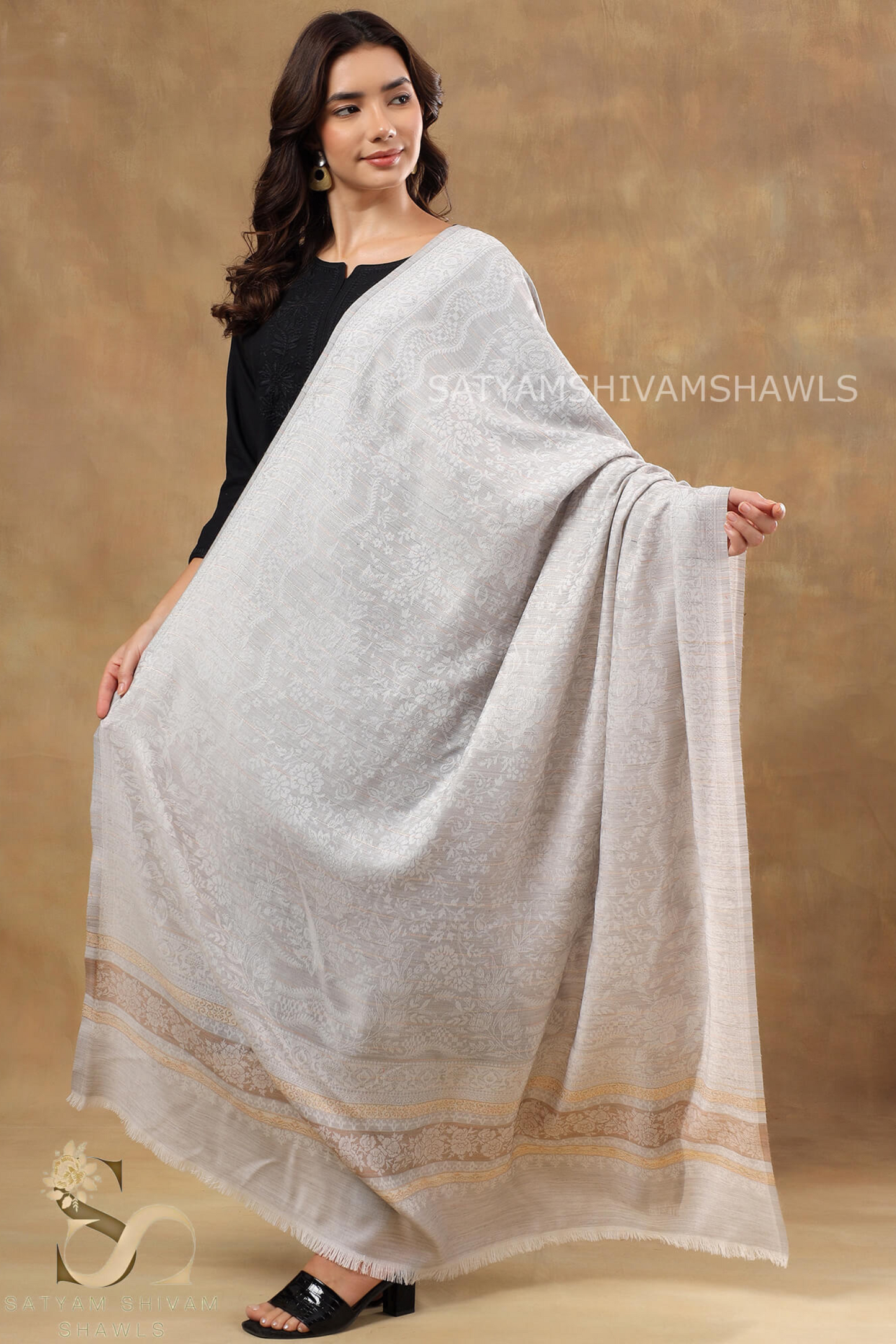 HIS AND HER SET OF MENS FINE WOOL CHECK STRIPS STOLE AND WOMEN PURE WOOL SHAWL