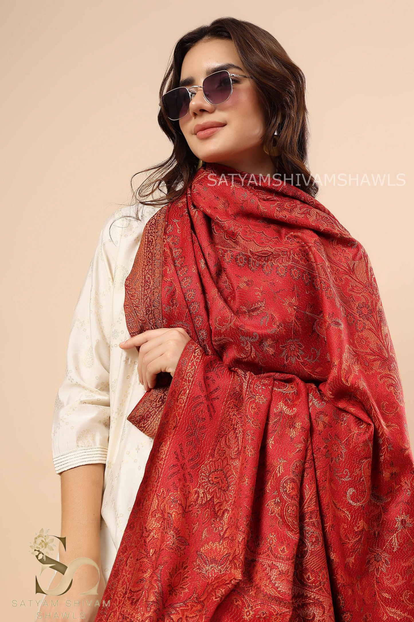 100% PURE WOOL SHAWL, ETHNIC WEAVE SOFT AND WARM DESIGN, MEHROON