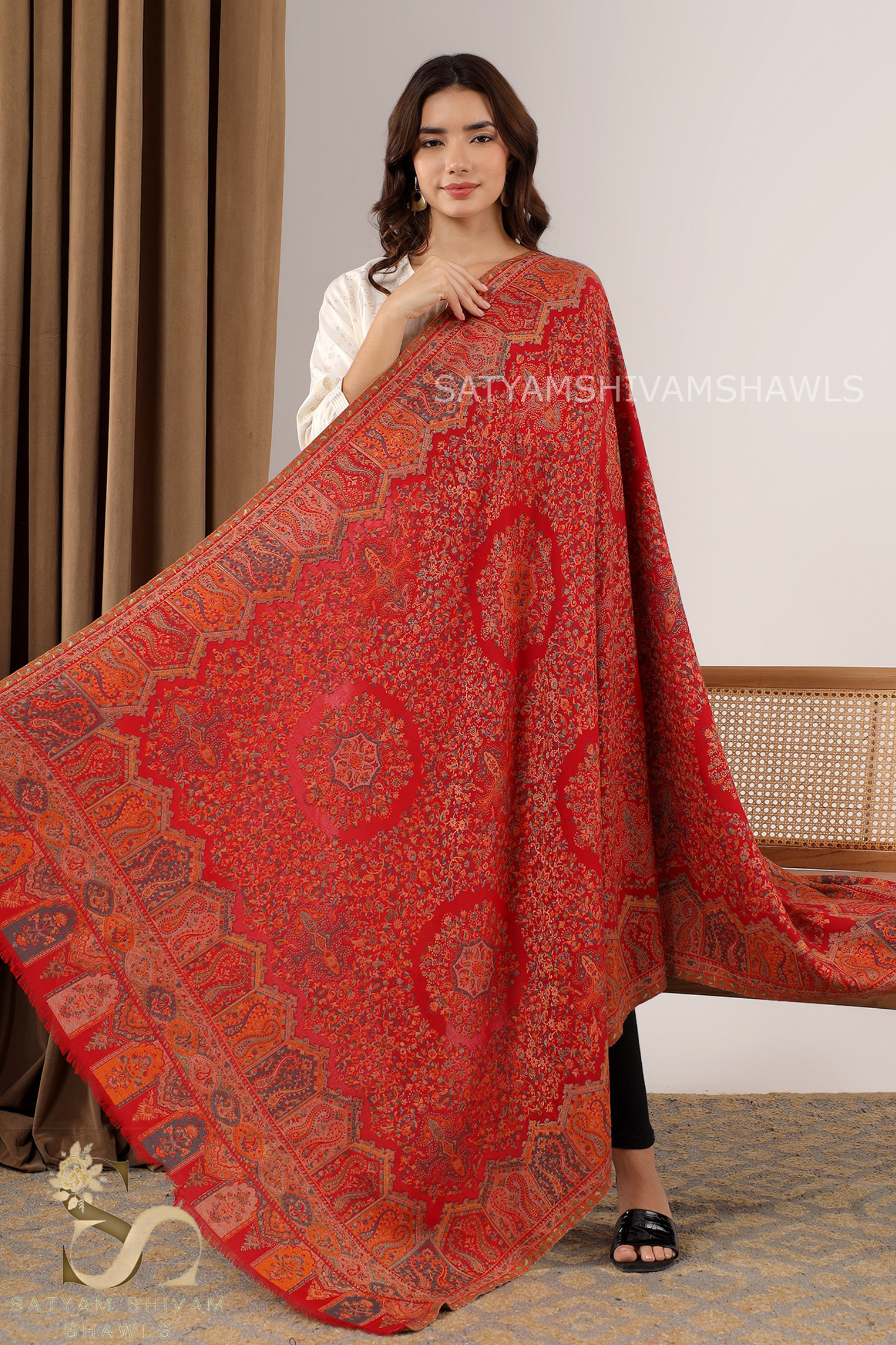 'THE MANDALA MUSE" Womens 100% Pure Wool kani Ethnic Weave Shawl, Soft And Warm