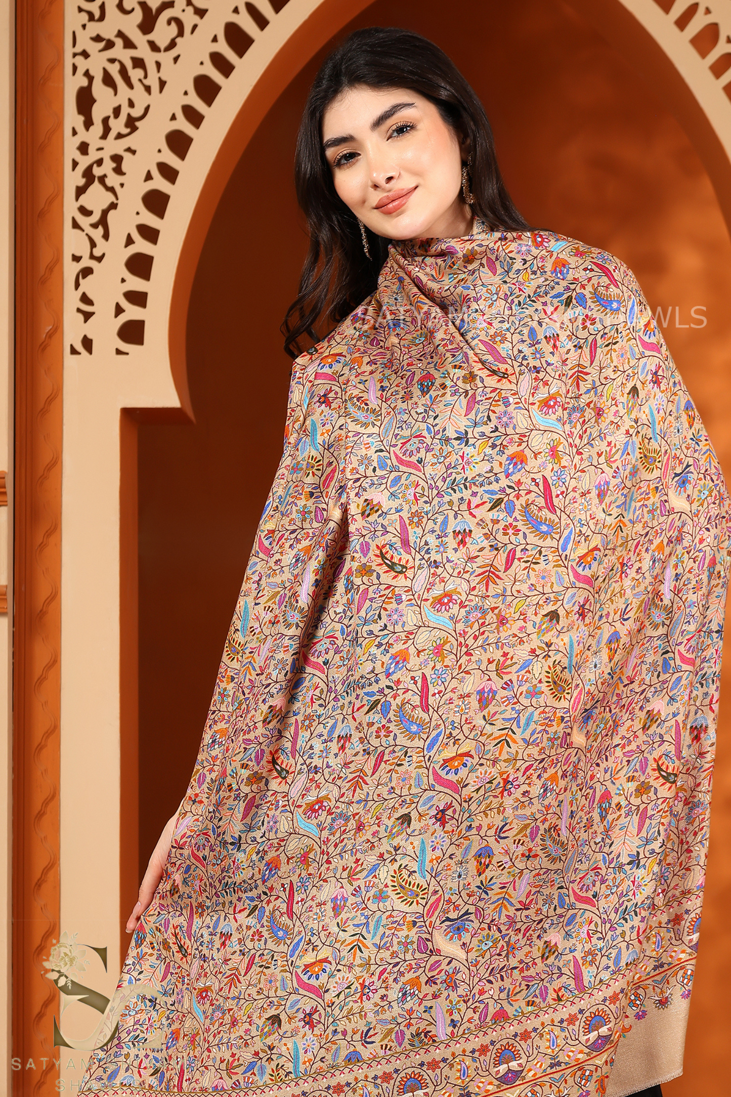 KALAMKARI KANI LEAF PRINT DESIGN SHAWL SILK WOOL,SOFT AND LIGHT WEIGHT