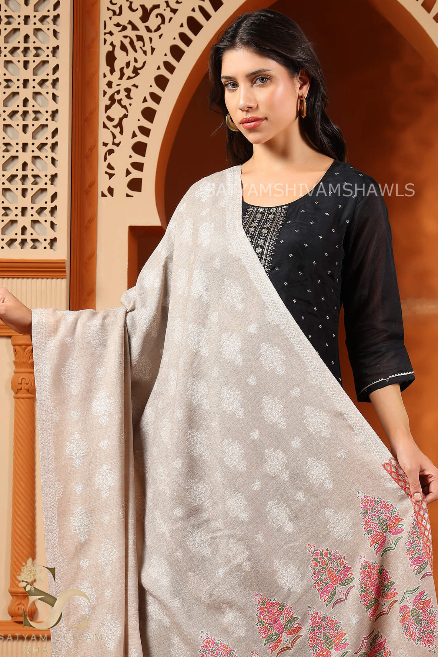 PASHMINA FINE WOOL EKAT AMBI PALLA SHAWL,SOFT AND WARM,120 COUNT PASHMINA