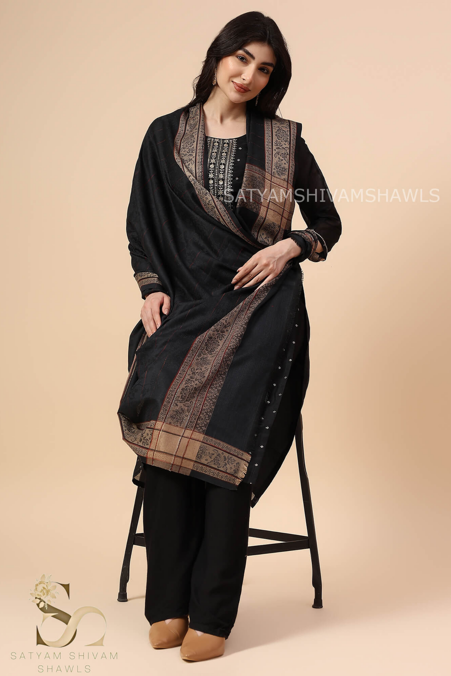 PURE WOOL SELF STRIPS WITH BORDER DESIGN SHAWL,WARM & SOFT,