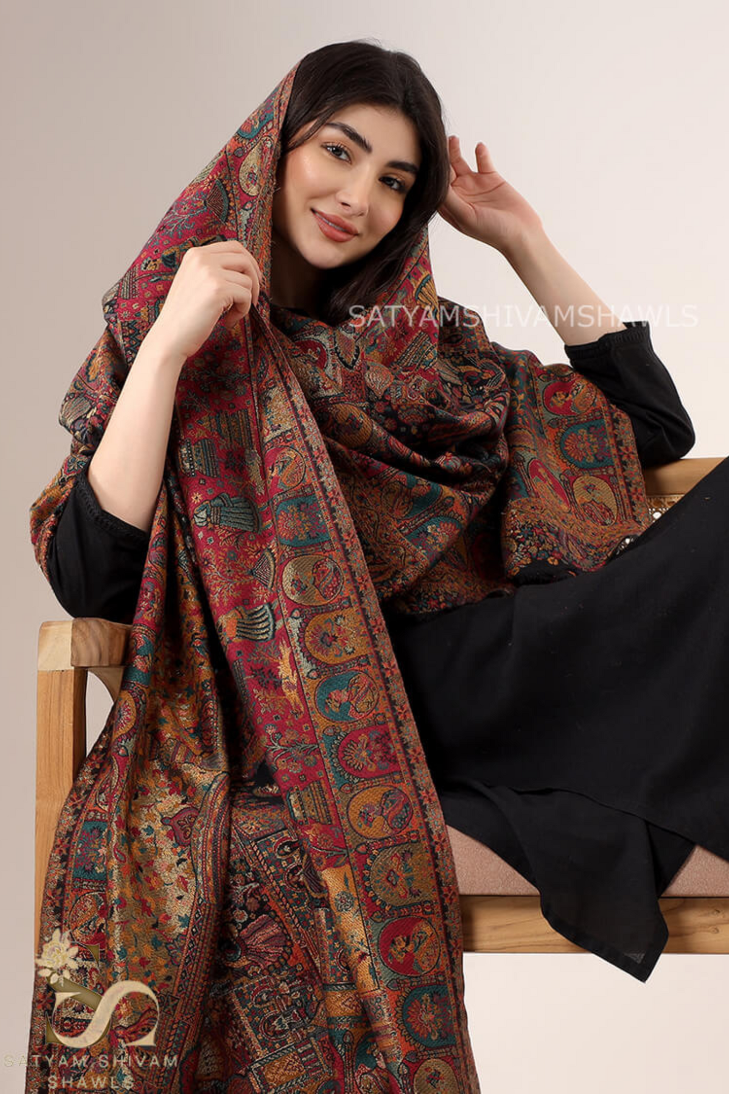 "SHAAN -E-DARBAR" THEME KANI  PASHMINA BLEND WOOL SHAWLS ,LIGHT WEIGHT AND WARM,BLACK