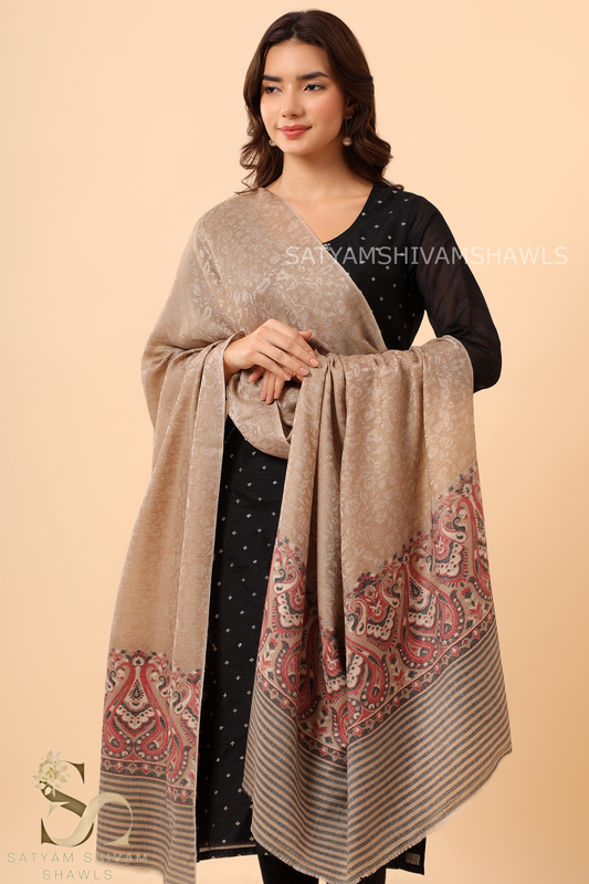 SATYAMSHIVAMSHAWLS, WOMENS EXTRA FINE WOOL SHAWL, WOVEN PALLA, AZTEC DESIGN,WARM AND LIGHT WEIGHT